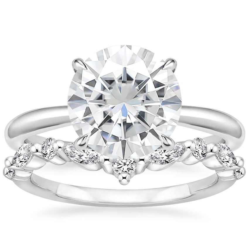 18KW Moissanite Freesia Ring with Curved Versailles Diamond Ring, top view