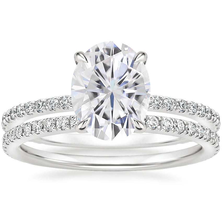 18KW Moissanite Demi Diamond Ring with Luxe Ballad Diamond Ring, top view