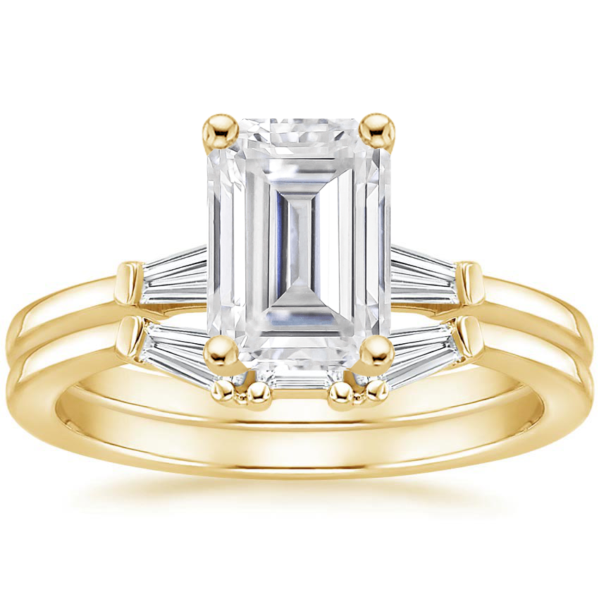 Moissanite Tapered Baguette Diamond Bridal Set in 18K Yellow Gold