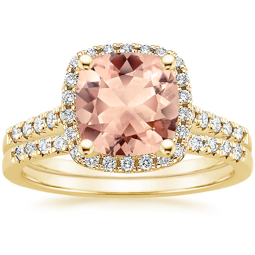 18KY Morganite Odessa Diamond Ring (1/5 ct. tw.) with Sonora Diamond Ring (1/8 ct. tw.), top view