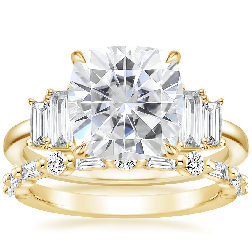 18K Yellow Gold Coppia Five Stone Diamond Ring (1/3 ct. tw.) with Harper Diamond Ring (1/3 ct. tw.)