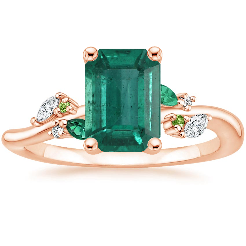 14K Rose Gold Arden Diamond Ring with Lab Emerald Accents, large top view