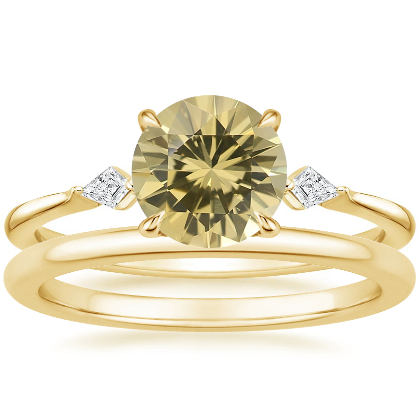 18K Yellow Gold Cometa Diamond Ring with Petite Comfort Fit Wedding Ring