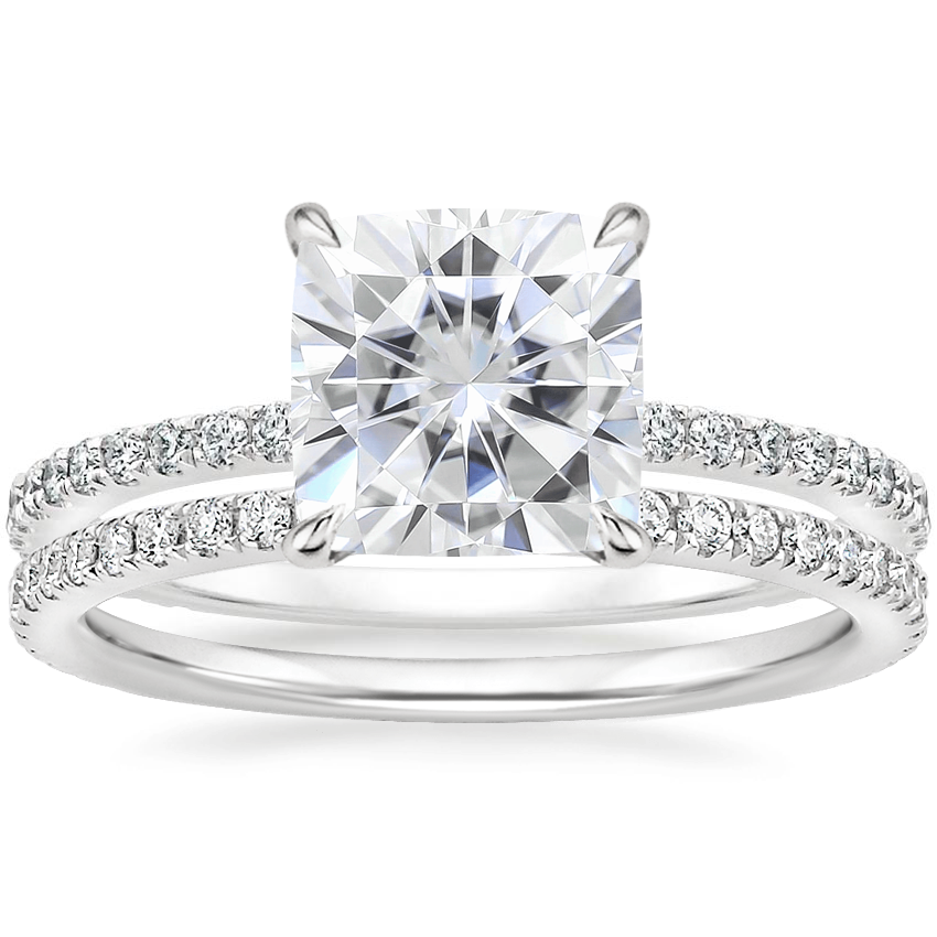 18KW Moissanite Demi Diamond Ring with Luxe Ballad Diamond Ring, top view