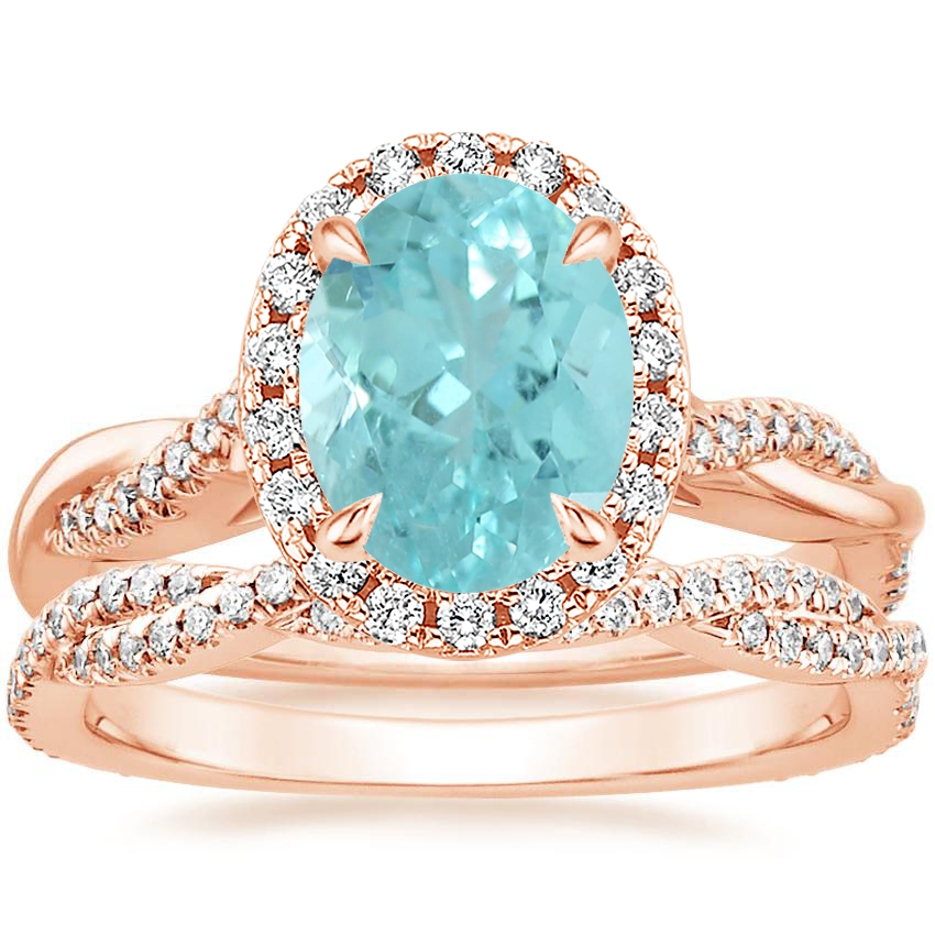 14K Rose Gold Petite Twisted Vine Halo Diamond Ring (1/4 ct. tw.) with Petite Luxe Twisted Vine Diamond Ring