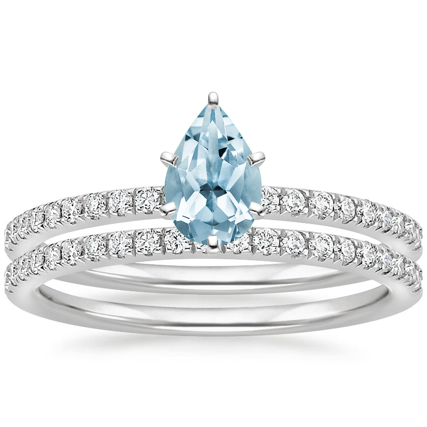 18KW Aquamarine Ballad Diamond Bridal Set (1/3 ct. tw.), top view