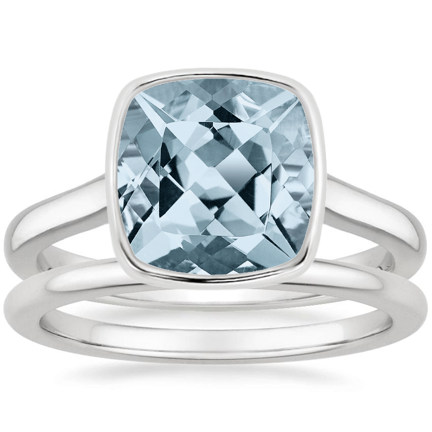 18K White Gold Luna Ring with Petite Comfort Fit Wedding Ring