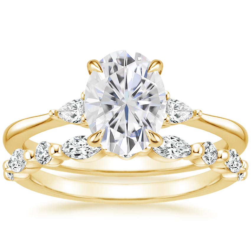 18KY Moissanite Aria Diamond Ring (1/10 ct. tw.) with Versailles Diamond Ring (3/8 ct. tw.), top view