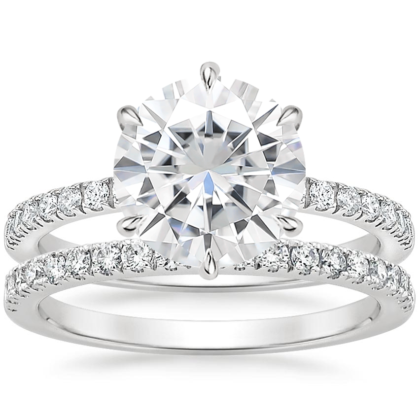 18KW Moissanite Bliss Diamond Ring (1/6 ct. tw.) with Bliss Diamond Ring (1/5 ct. tw.), top view