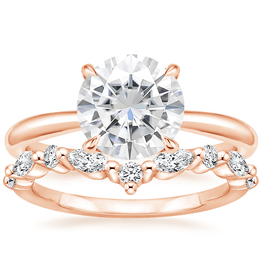 14KR Moissanite Freesia Ring with Curved Versailles Diamond Ring, top view