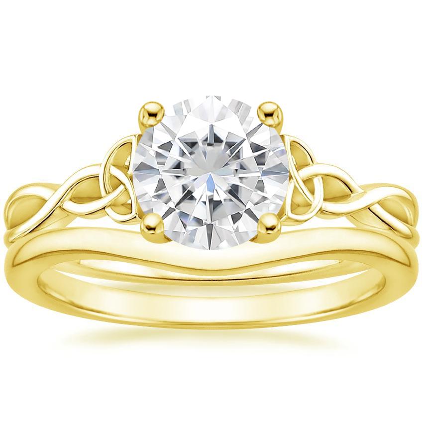 18K Yellow Gold Entwined Celtic Love Knot Ring with Petite Curved Wedding Ring