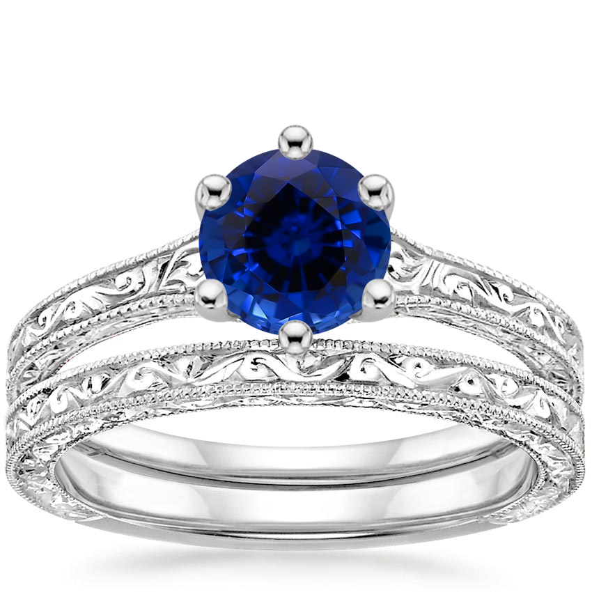 18KW Sapphire Hudson Bridal Set, top view
