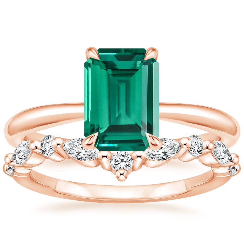 14K Rose Gold Freesia Ring with Curved Versailles Diamond Ring
