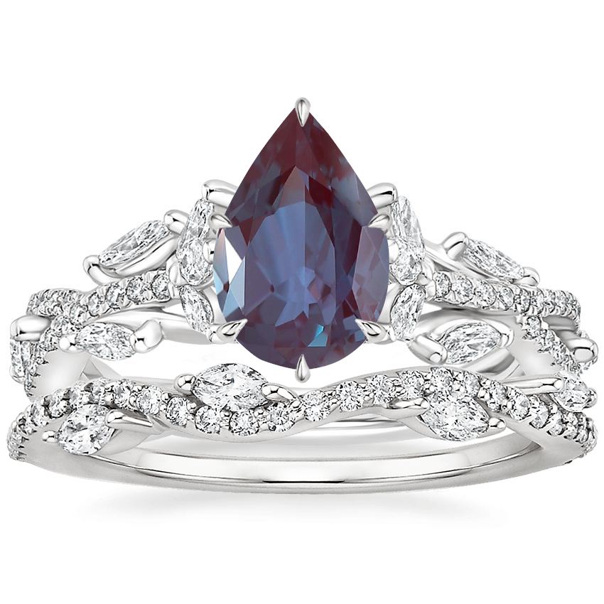 18K White Gold Luxe Secret Garden Diamond Ring (3/4 ct. tw.) with Luxe Winding Willow Diamond Ring (1/4 ct. tw.)