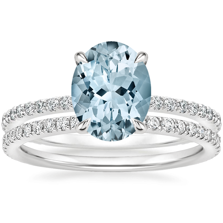 18KW Aquamarine Demi Diamond Ring with Luxe Ballad Diamond Ring, top view