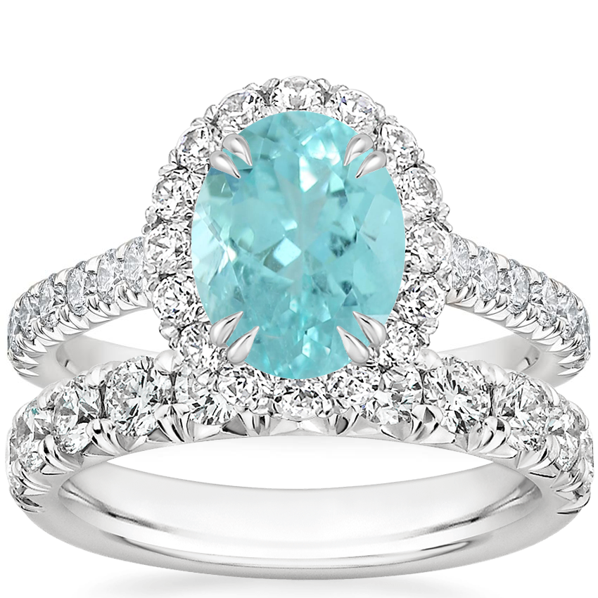 18K White Gold Sienna Halo Diamond Ring with Ellora Diamond Ring (7/8 ct. tw.)