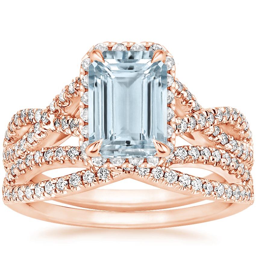 14KR Aquamarine Entwined Halo Diamond Bridal Set (1/2 ct. tw.), top view