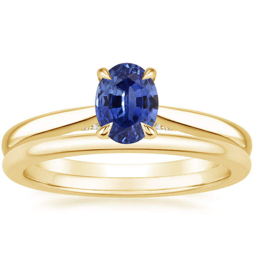 18K Yellow Gold Dawn Diamond Ring with Petite Comfort Fit Wedding Ring