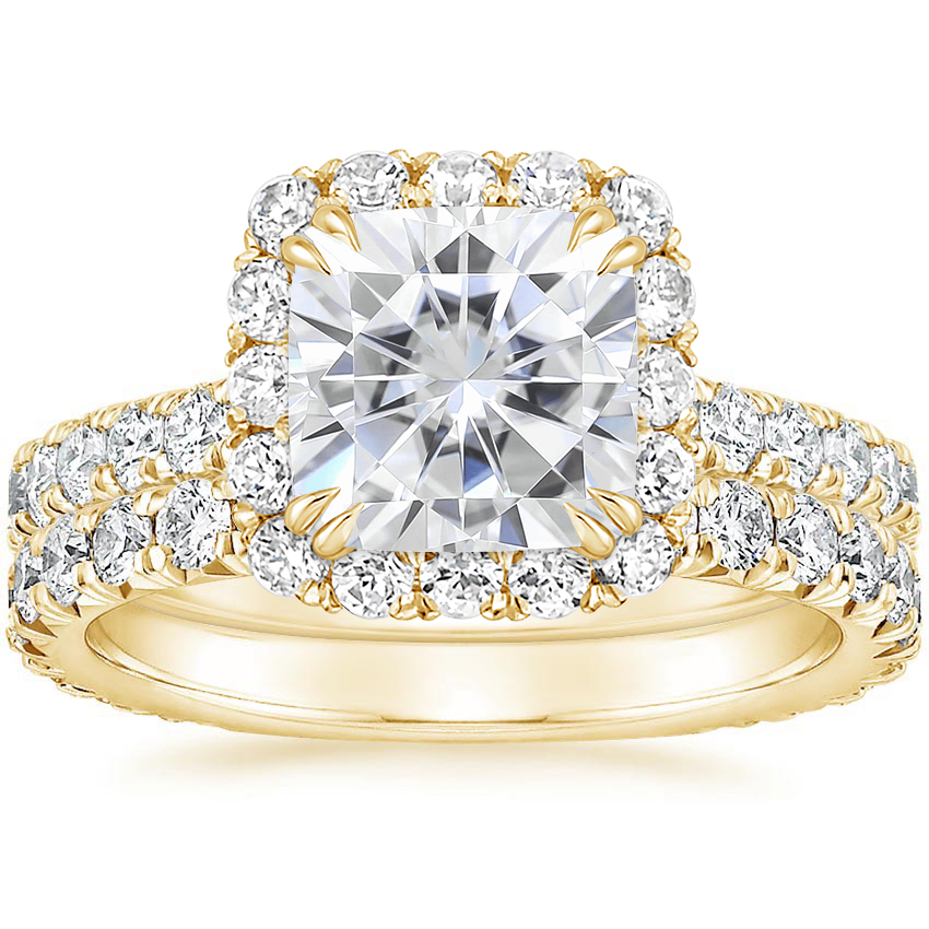 18KY Moissanite Luxe Sienna Halo Diamond Bridal Set (1 3/8 ct. tw.), top view