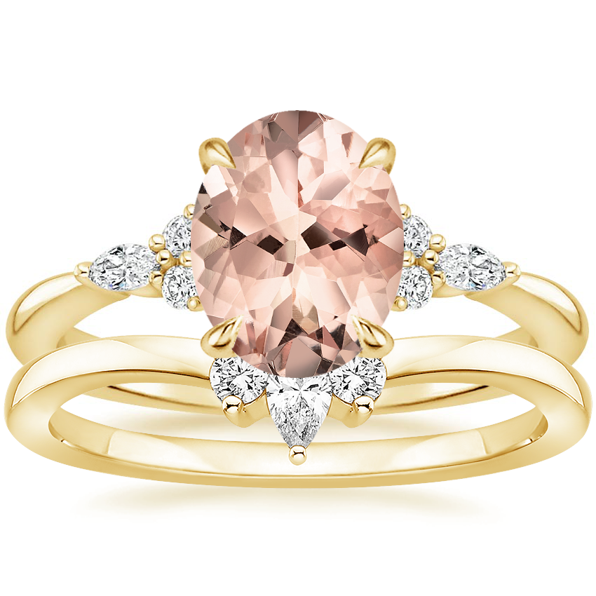 18KY Morganite Nadia Diamond Bridal Set, top view