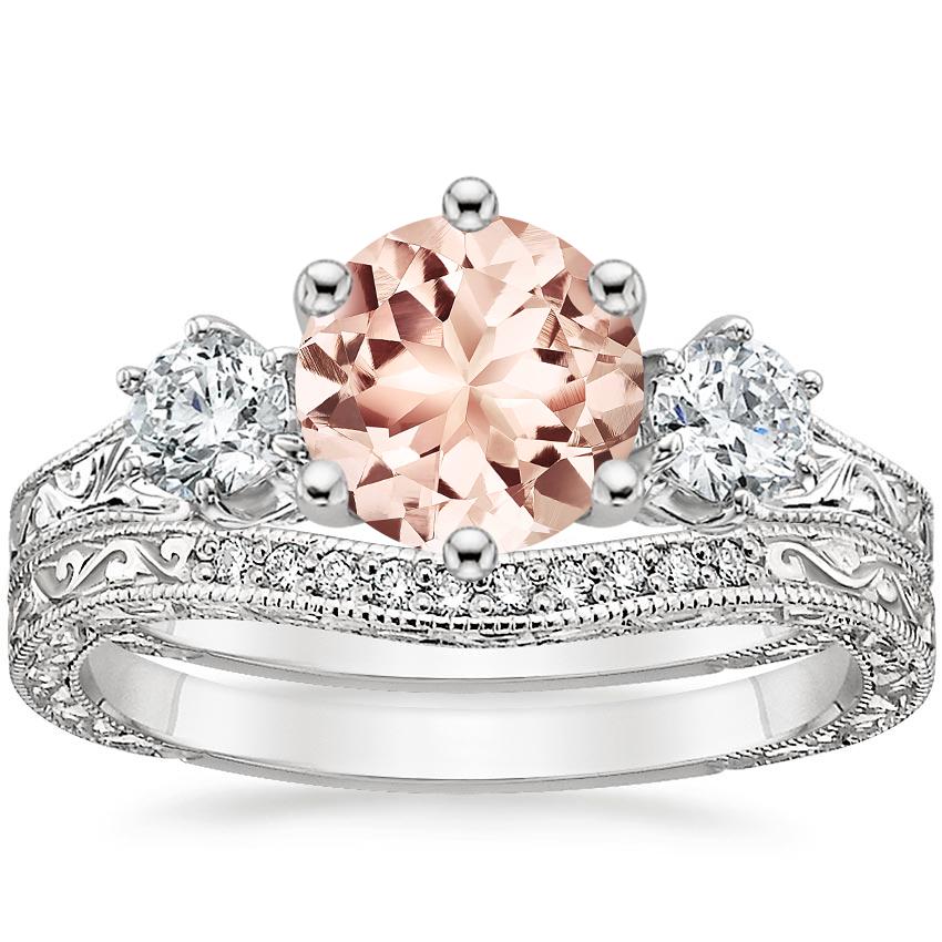 18KW Morganite Three Stone Hudson Bridal Set (1/3 ct. tw.), top view