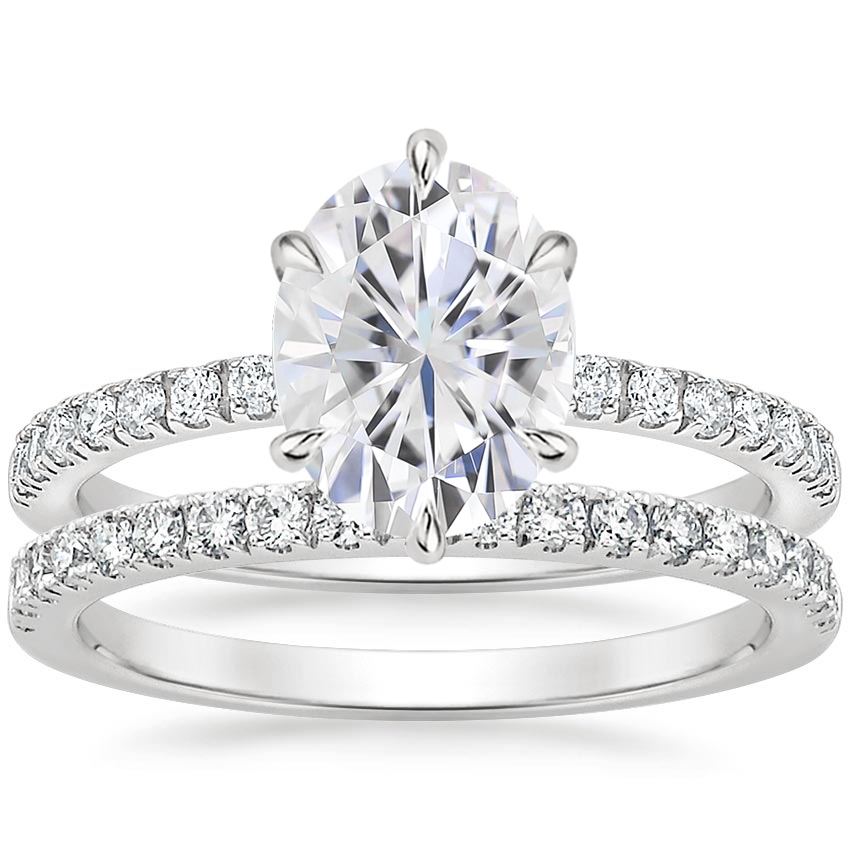 18KW Moissanite Bliss Diamond Ring (1/6 ct. tw.) with Bliss Diamond Ring (1/5 ct. tw.), top view