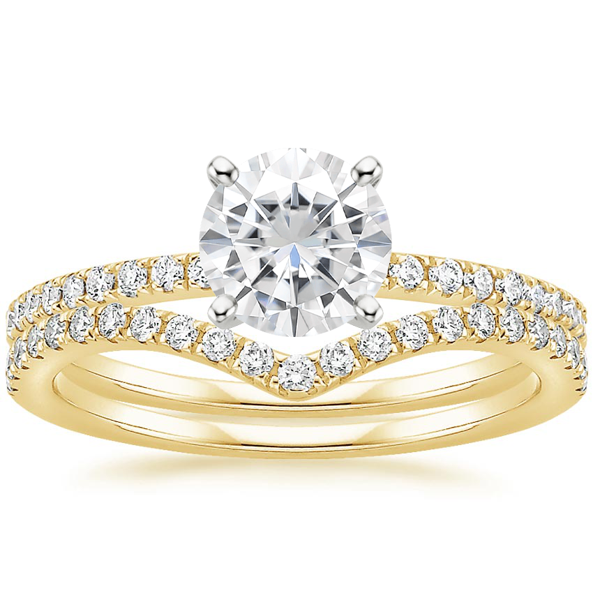 18KY Moissanite Ballad Diamond Ring (1/8 ct. tw.) with Flair Diamond Ring (1/6 ct. tw.), top view