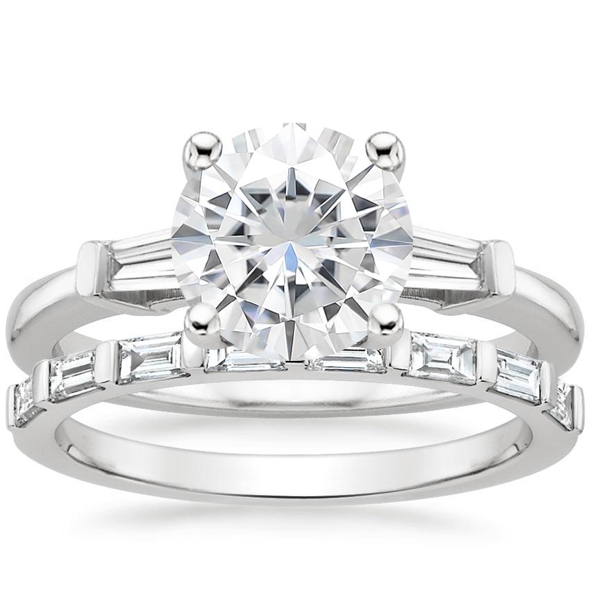 18KW Moissanite Tapered Baguette Diamond Ring (1/5 ct. tw.) with Barre Diamond Ring (1/4 ct. tw.), top view