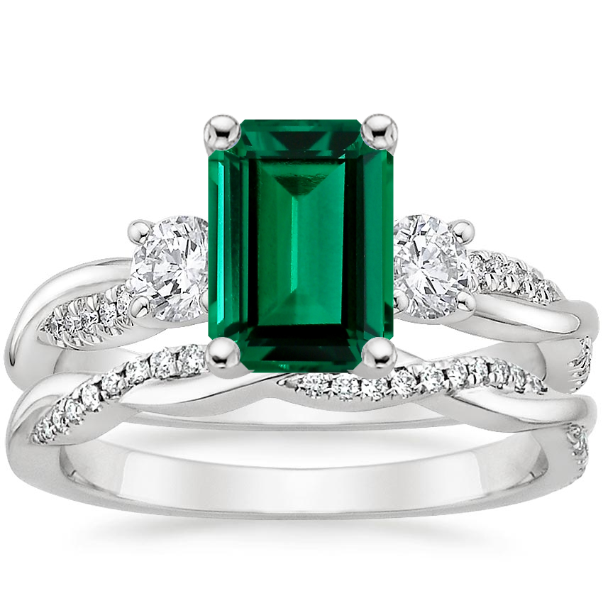 18K White Gold Three Stone Petite Twisted Vine Diamond Bridal Set (1/2 ct. tw.)