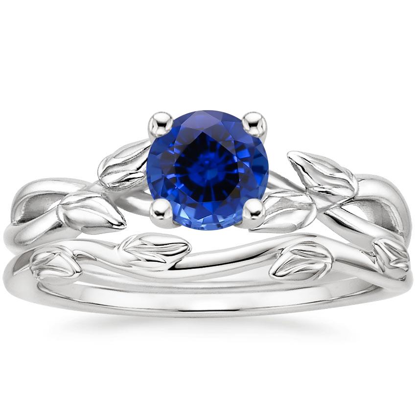 Sapphire Budding Willow Ring with Winding Willow Ring in 18K White Gold
