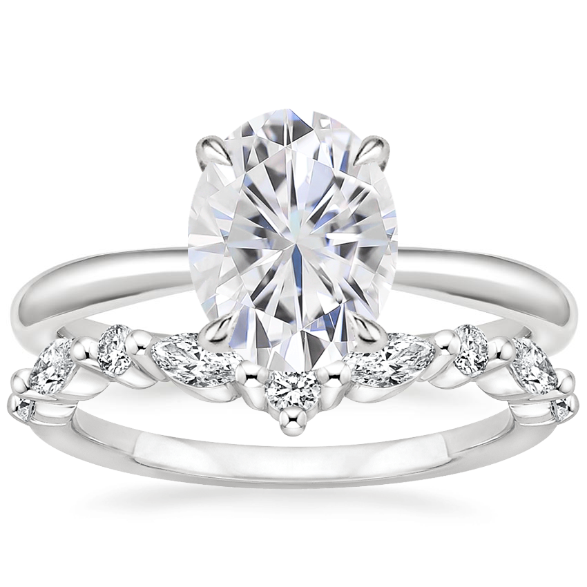 18KW Moissanite Freesia Ring with Curved Versailles Diamond Ring, top view