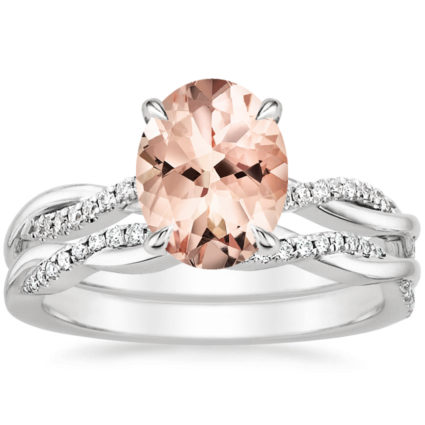 18KW Morganite Petite Twisted Vine Diamond Bridal Set (1/4 ct. tw.), top view