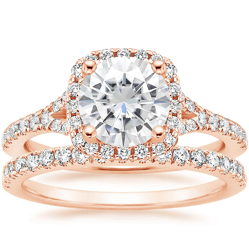 14KR Moissanite Joy Diamond Ring (1/3 ct. tw.) with Bliss Diamond Ring (1/5 ct. tw.), top view