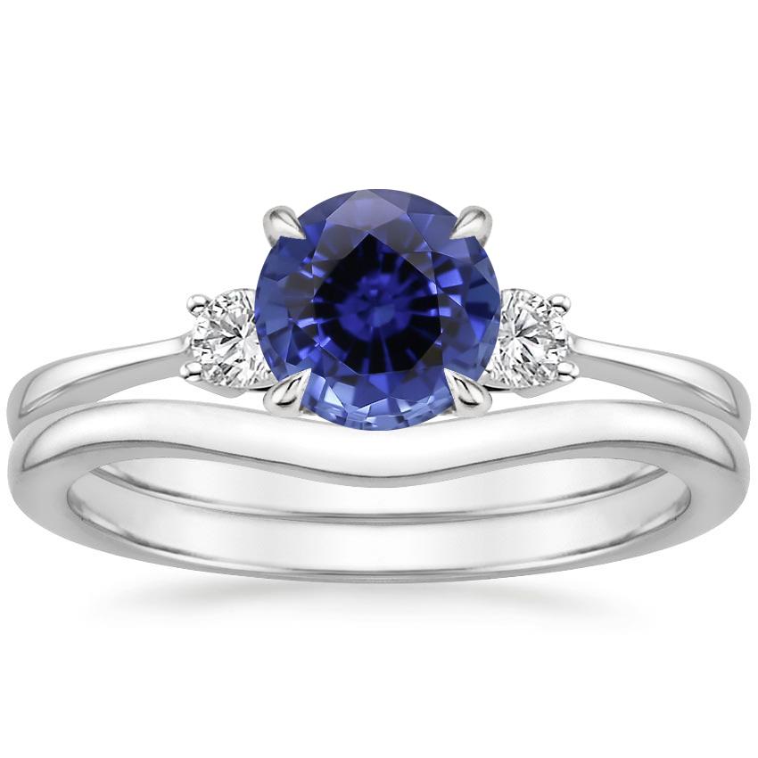 18KW Sapphire Selene Diamond Ring (1/10 ct. tw.) with Petite Curved Wedding Ring, top view