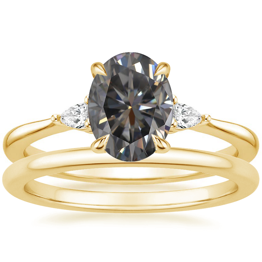 14K Yellow Gold Aria Diamond Ring with Petite Comfort Fit Wedding Ring