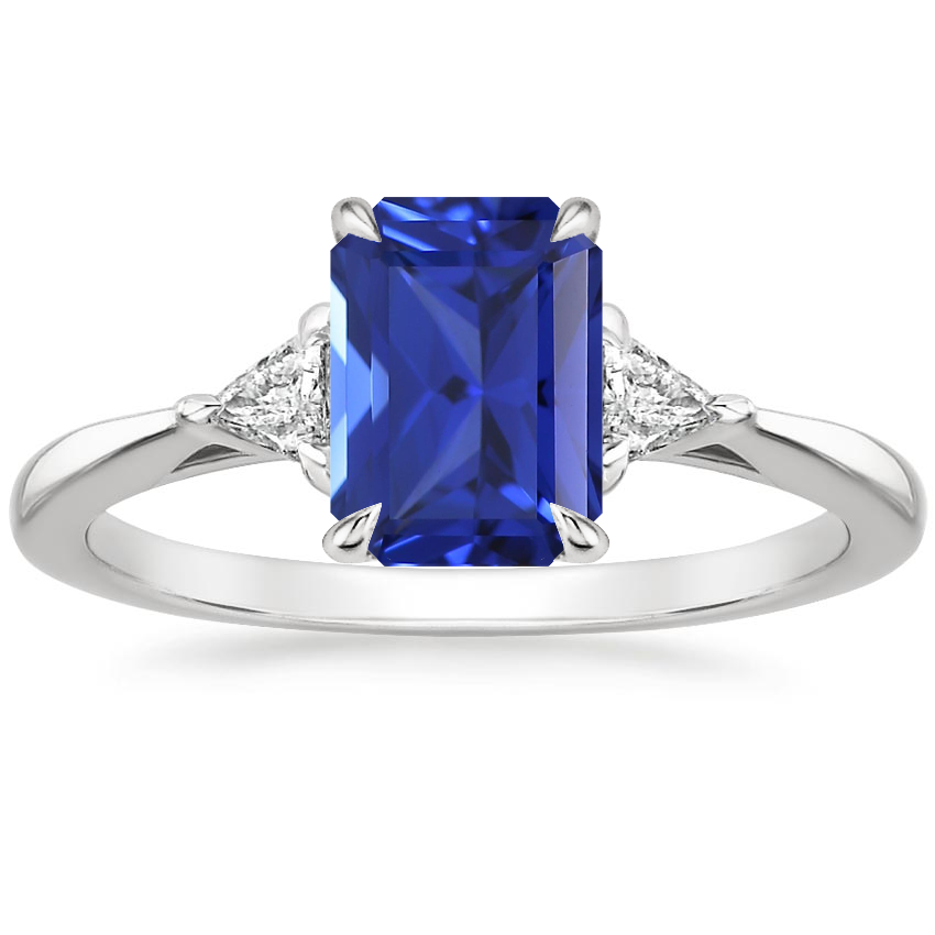 18K White Gold Trillion Cut Three Stone Diamond Ring, large top view