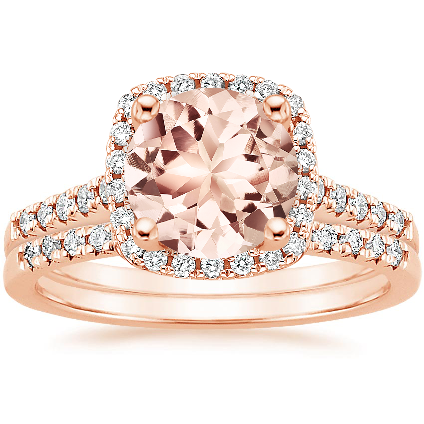 14KR Morganite Odessa Diamond Ring (1/5 ct. tw.) with Sonora Diamond Ring (1/8 ct. tw.), top view