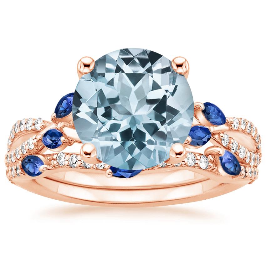 14KR Aquamarine Luxe Willow Sapphire and Diamond Bridal Set (1/4 ct. tw.), top view