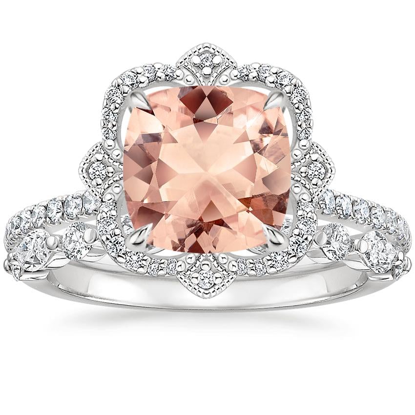 PT Morganite Reina Diamond Ring with Versailles Diamond Ring (3/8 ct. tw.), top view