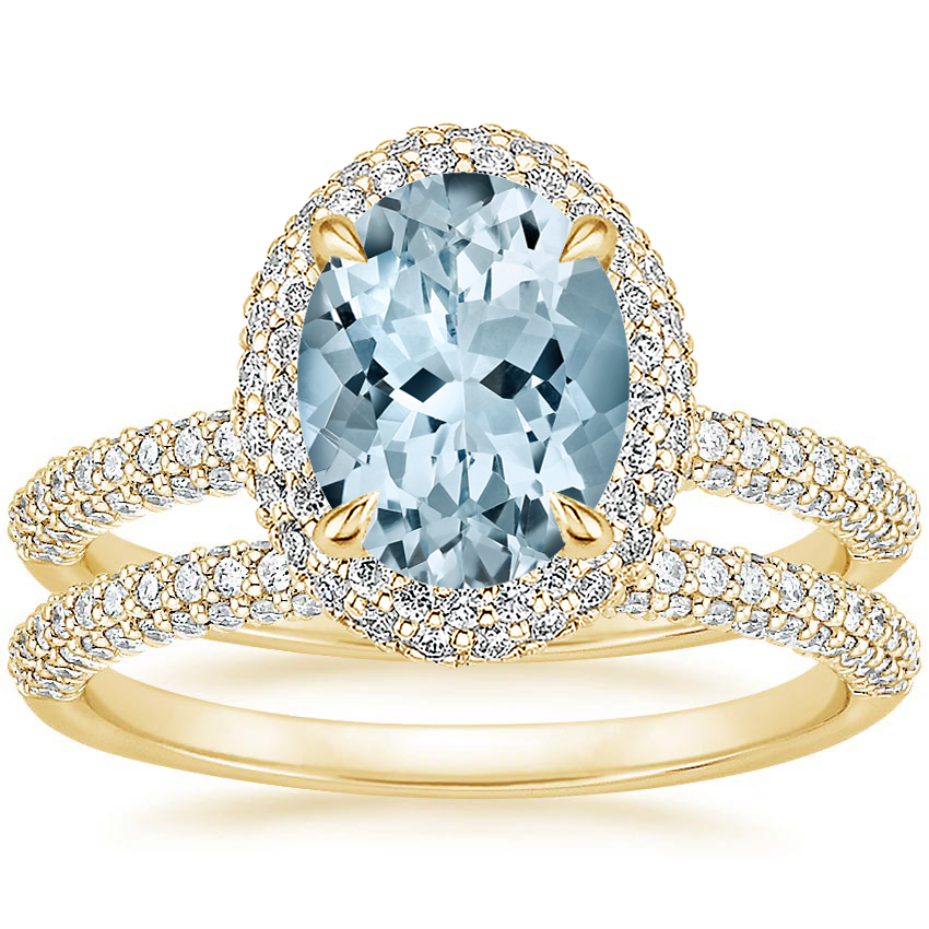 18KY Aquamarine Valencia Halo Diamond Bridal Set, top view