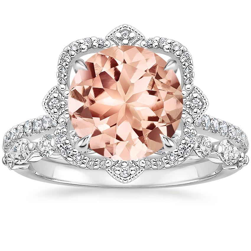 PT Morganite Reina Diamond Ring with Versailles Diamond Ring (3/8 ct. tw.), top view
