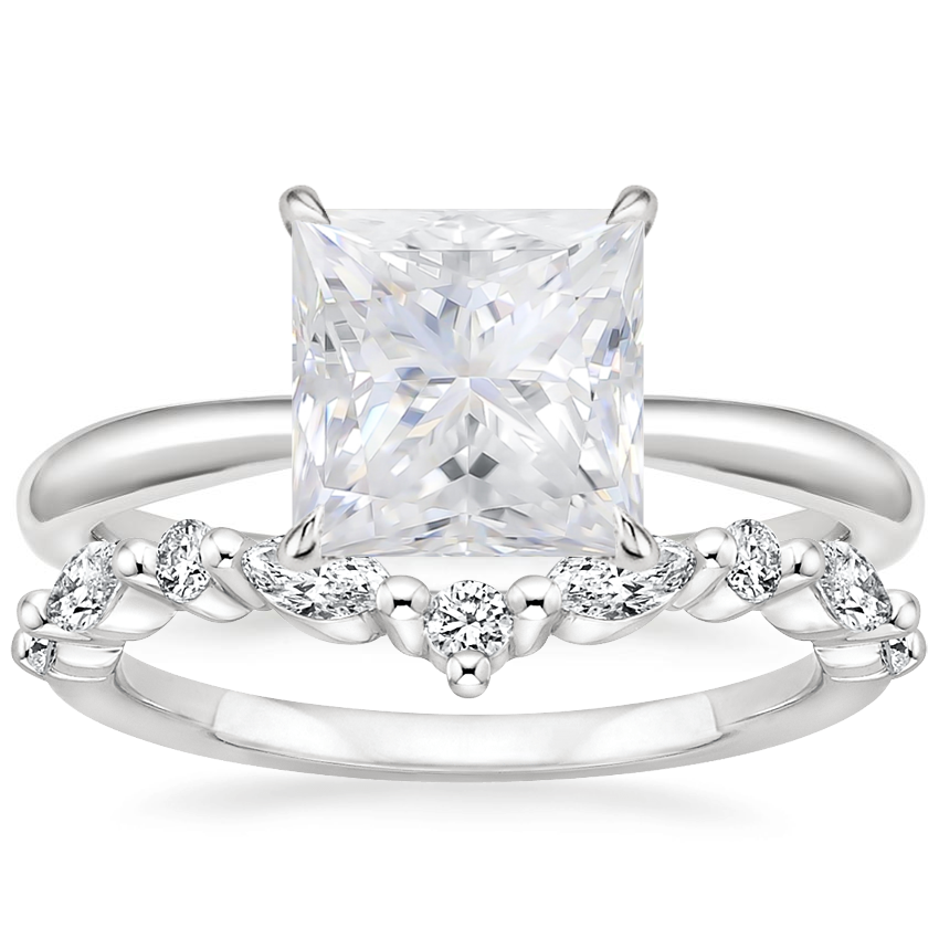 18KW Moissanite Freesia Ring with Curved Versailles Diamond Ring, top view