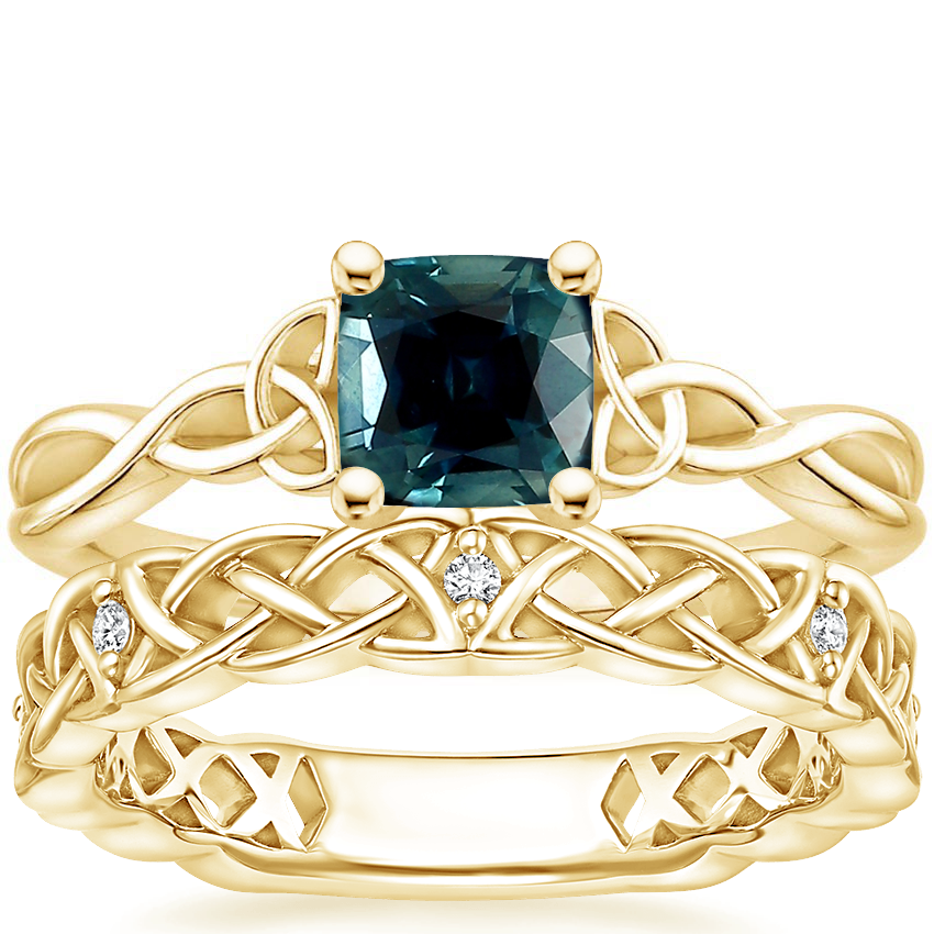 18K Yellow Gold Entwined Celtic Love Knot Ring with Celtic Knot Diamond Ring
