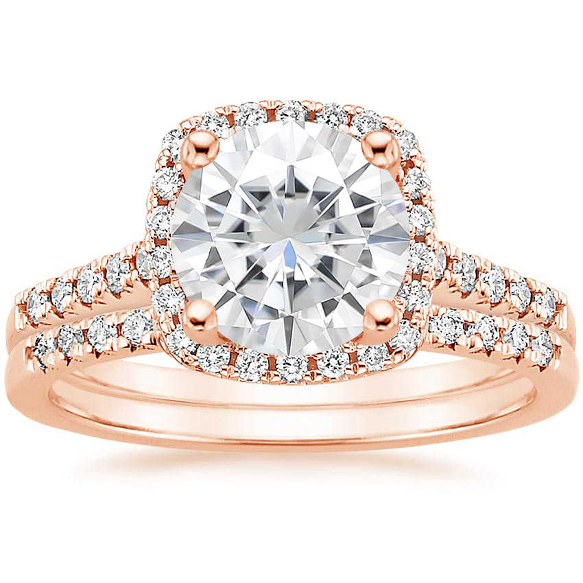 14KR Moissanite Odessa Diamond Ring (1/5 ct. tw.) with Sonora Diamond Ring (1/8 ct. tw.), top view