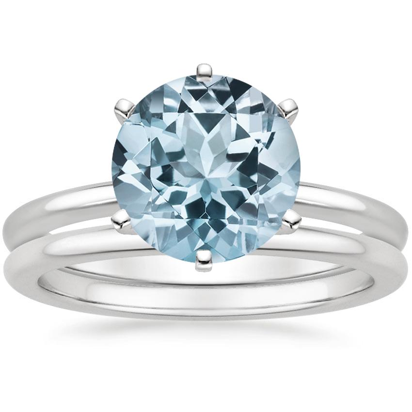 18KW Aquamarine Six-Prong Petite Comfort Fit Bridal Set, top view