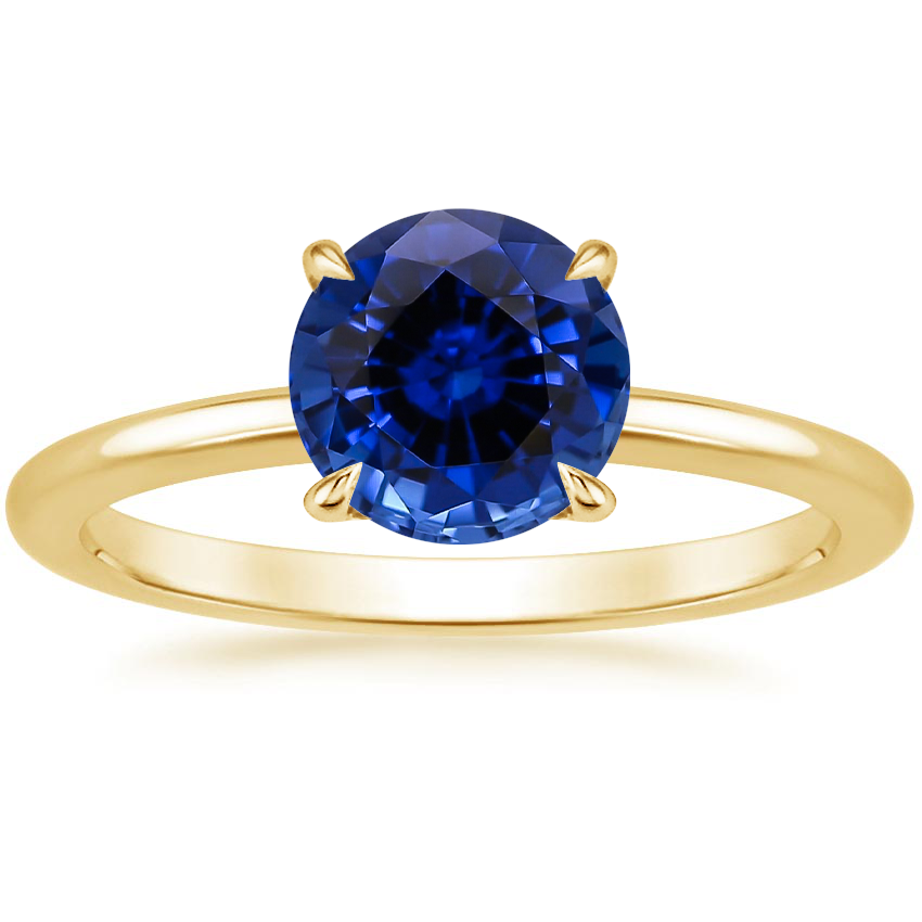 Lab Created Sapphire Secret Halo Diamond Ring in 18K Yellow Gold