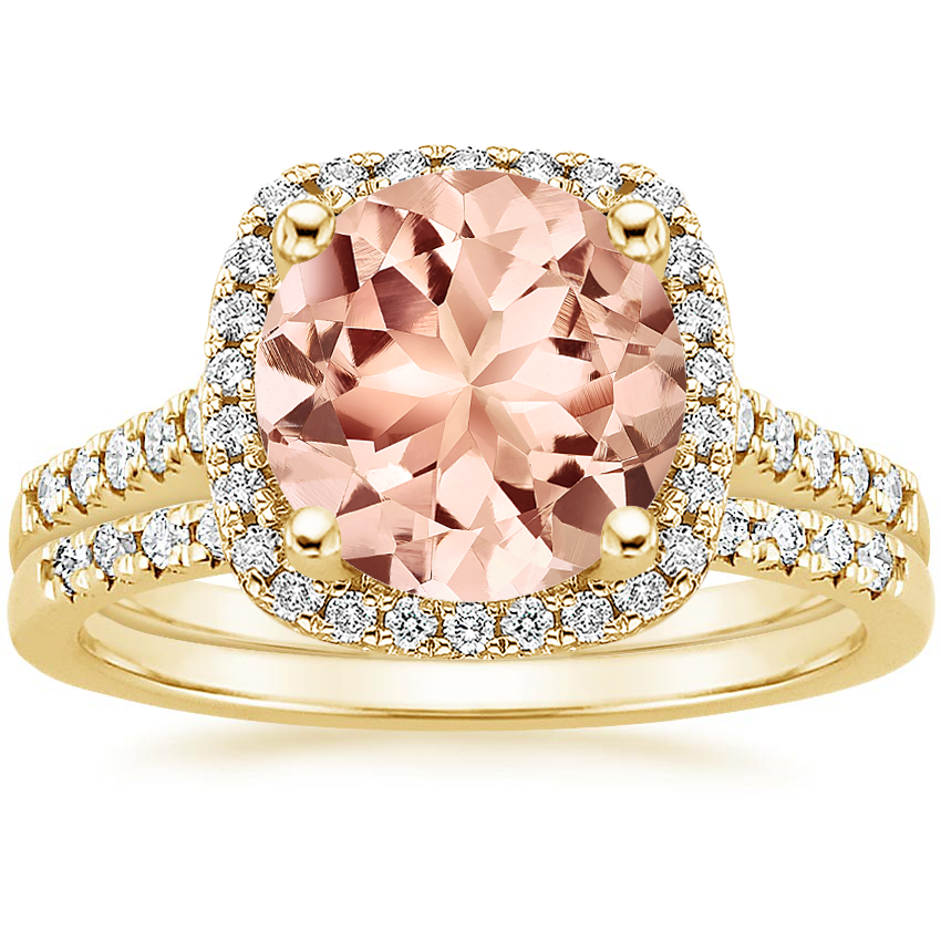 18KY Morganite Odessa Diamond Ring (1/5 ct. tw.) with Sonora Diamond Ring (1/8 ct. tw.), top view