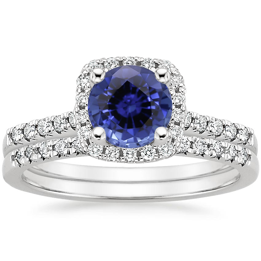 18KW Sapphire Odessa Diamond Ring (1/5 ct. tw.) with Sonora Diamond Ring (1/8 ct. tw.), top view