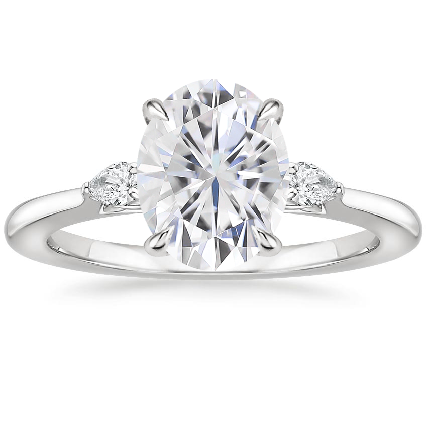 Moissanite Perfect Fit Aria Three Stone Diamond Ring in 18K White Gold