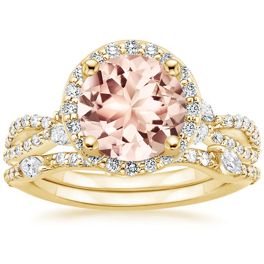 18KY Morganite Luxe Willow Halo Diamond Bridal Set (5/8 ct. tw.), top view